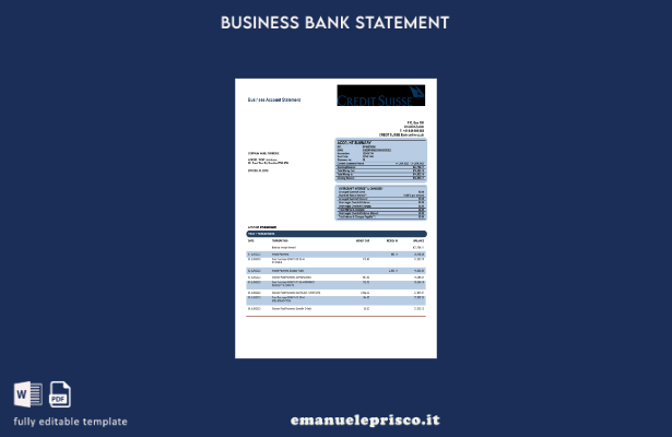 stile verificato Modello di estratto conto aziendale Credit Suisse Bank in Word 